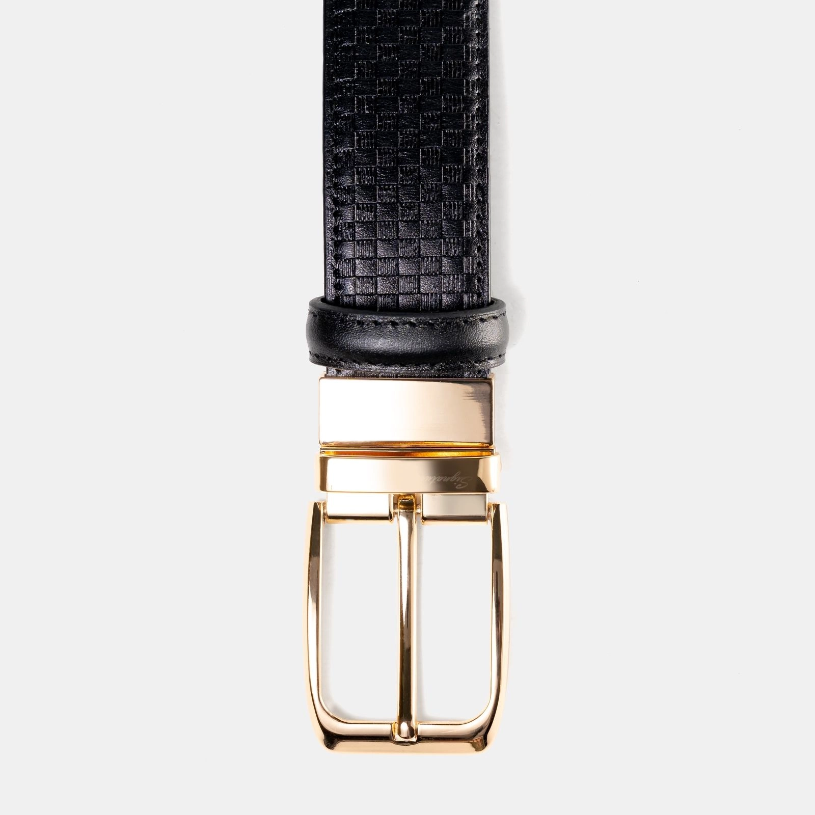 Chess Print Black Belt Golden Buckle