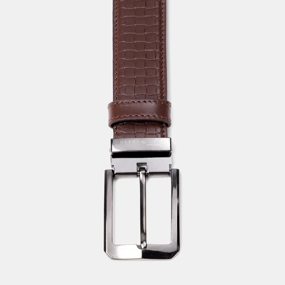 Rectangle Texture Brown Belt Square Buckle