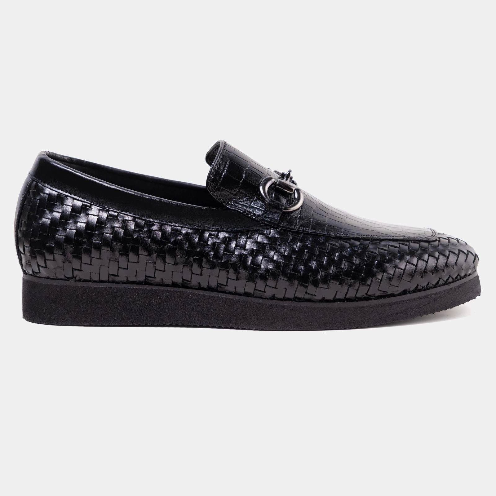 Wedge Sole Black Woven Loafer