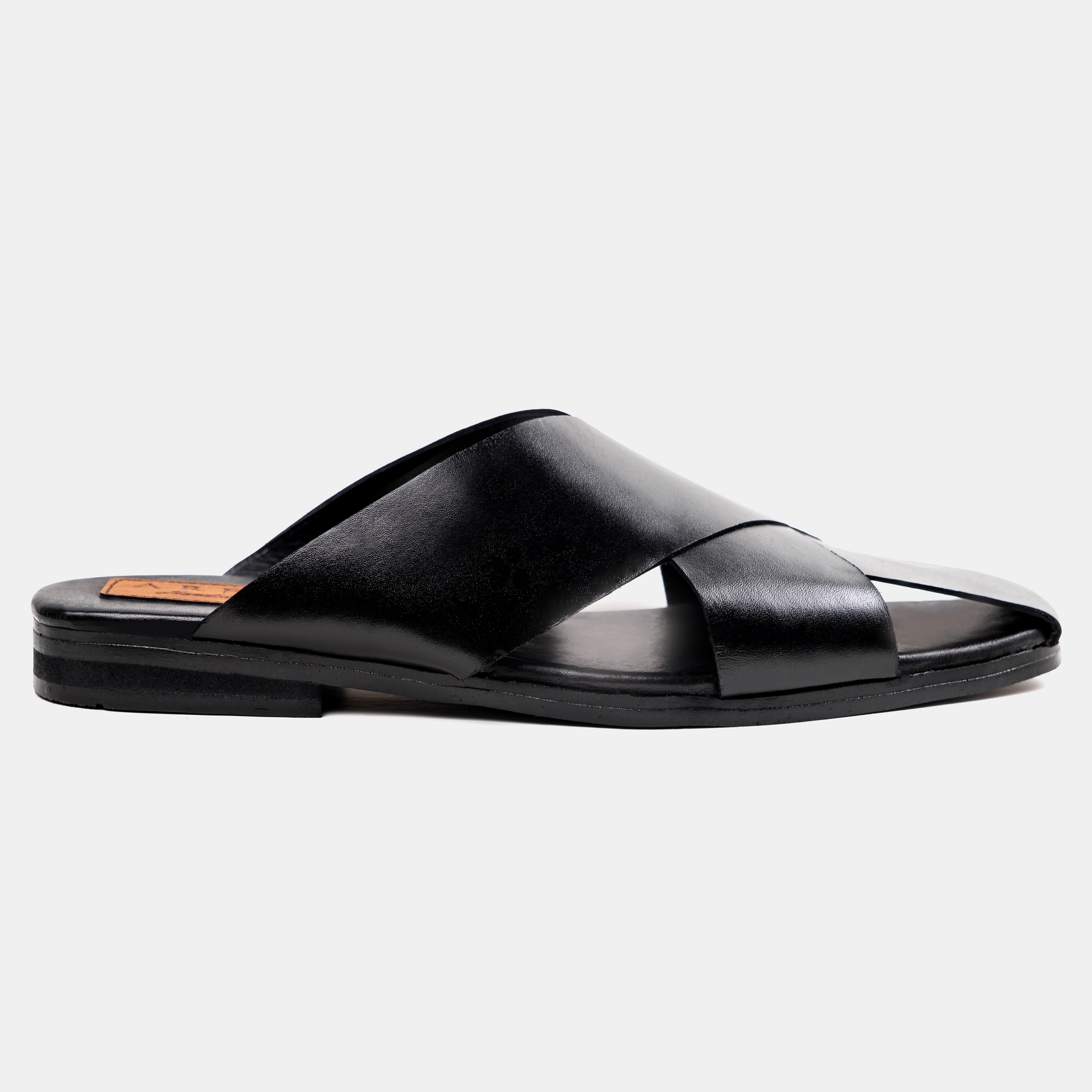 Criss-Cross Leather Sandal Black