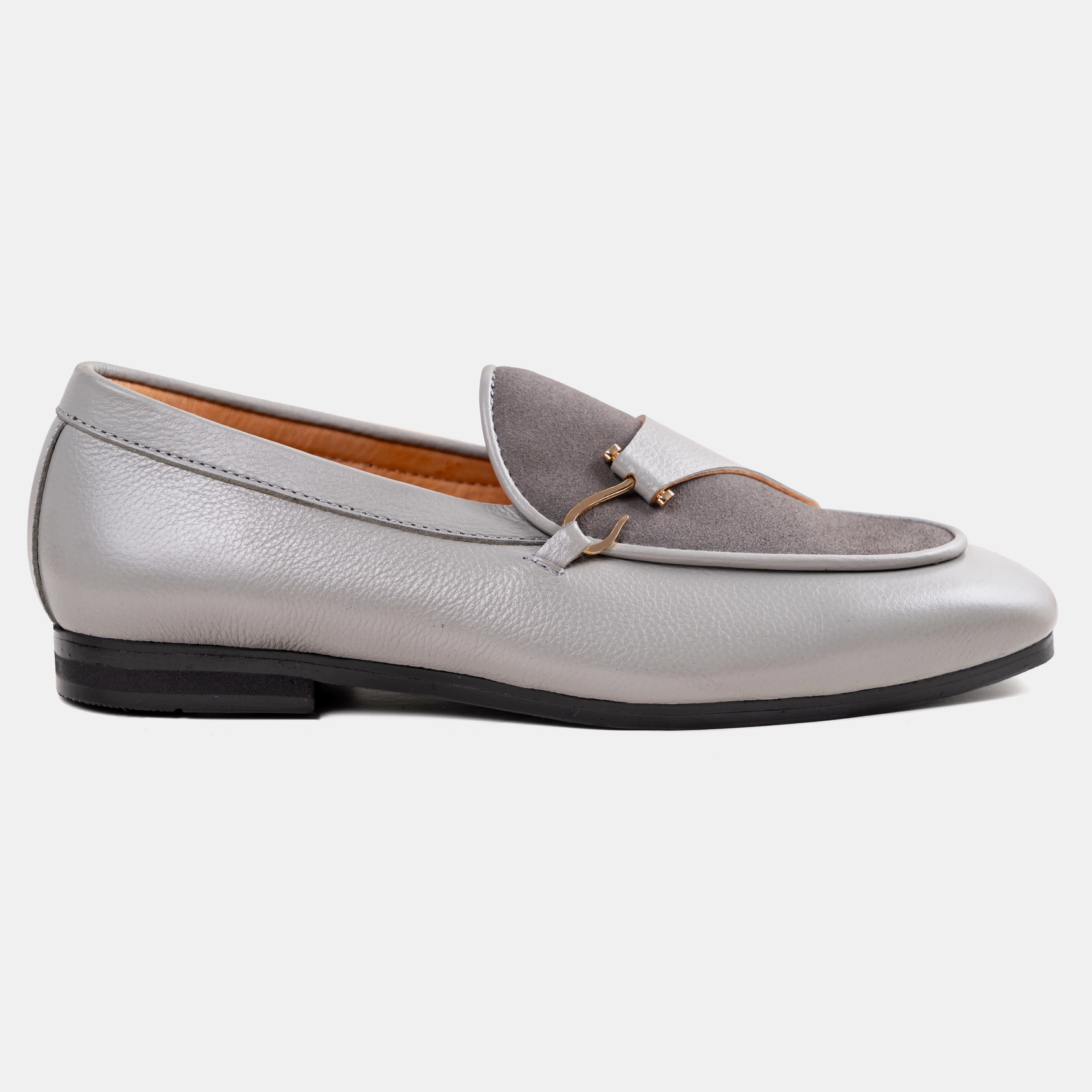 Grey Suede Single Hook Strap Loafer