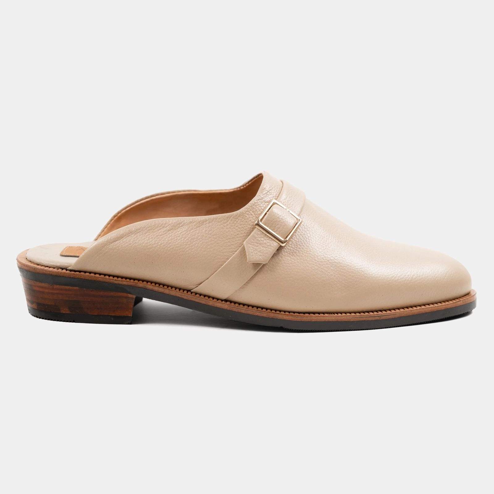 Korean High Sole Beige Half Shoe Single Monk