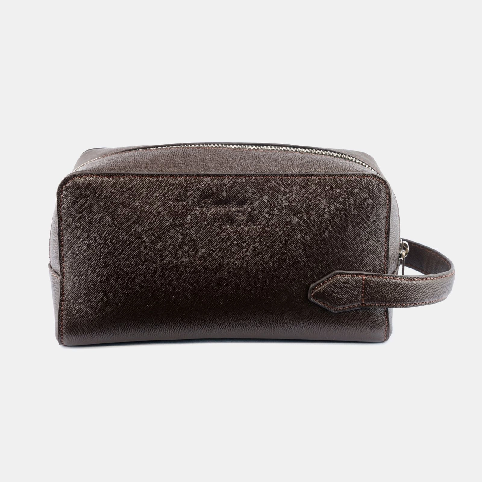 Saffiano Toiletry Bag with Handle Cocoa
