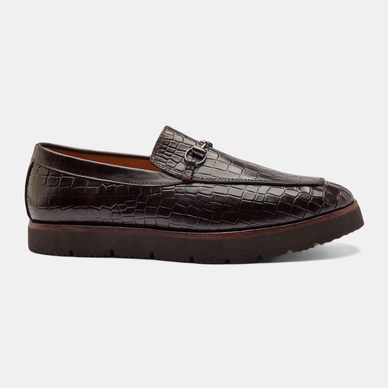 Dark Brown Croc-Embossed Chunky Horsebit Loafer