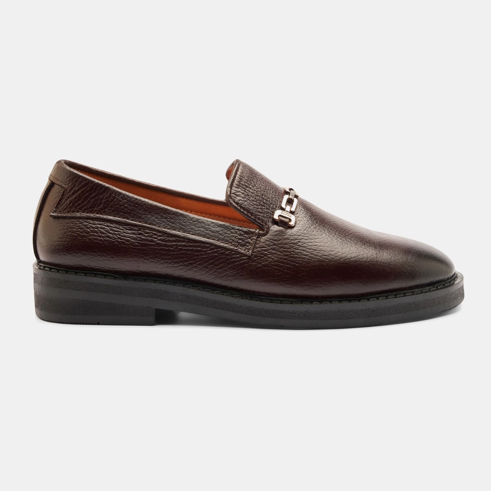 Dark Brown Pebbled Leather Chunky Chain Loafer