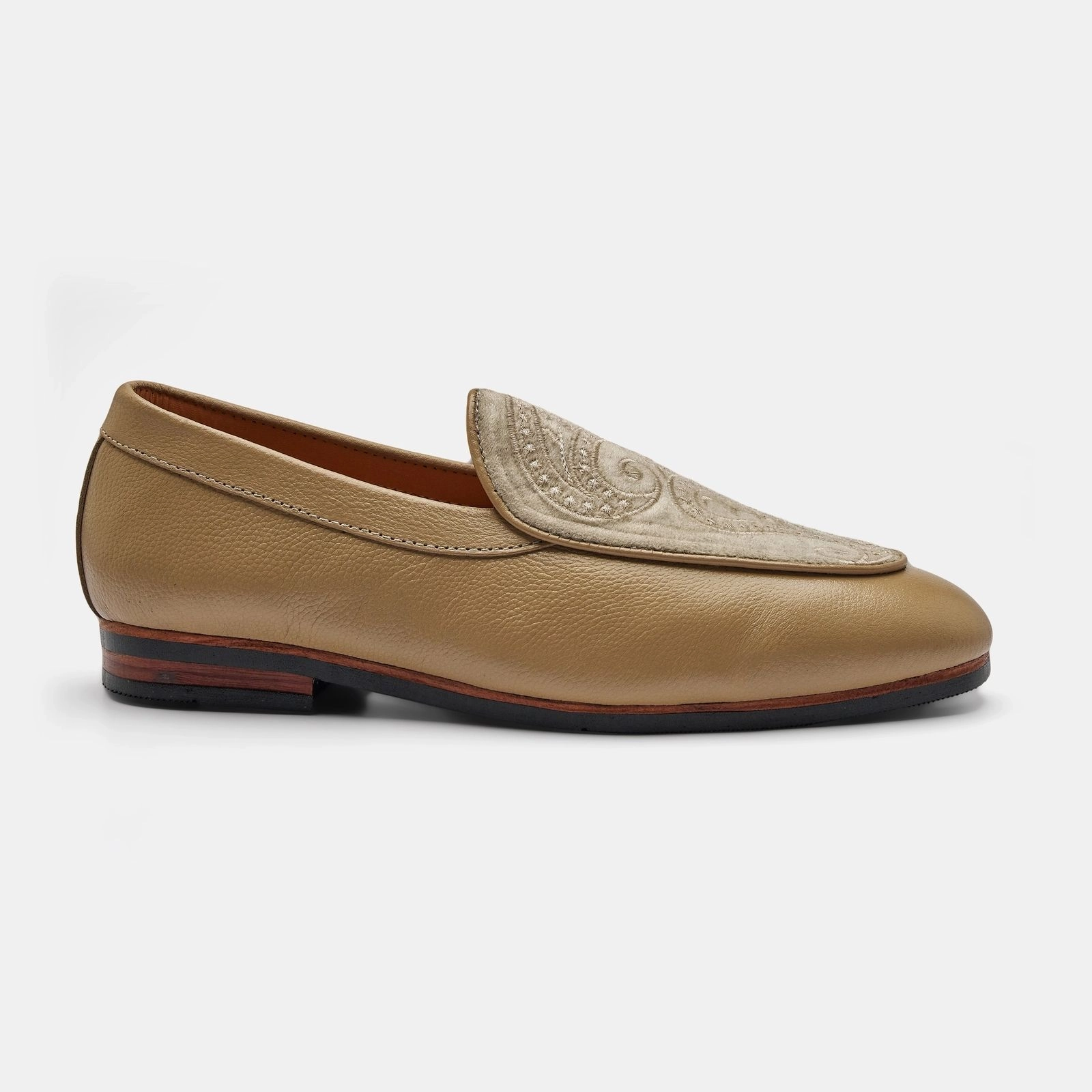 Leather and Suede Paisley Embroidered Loafer