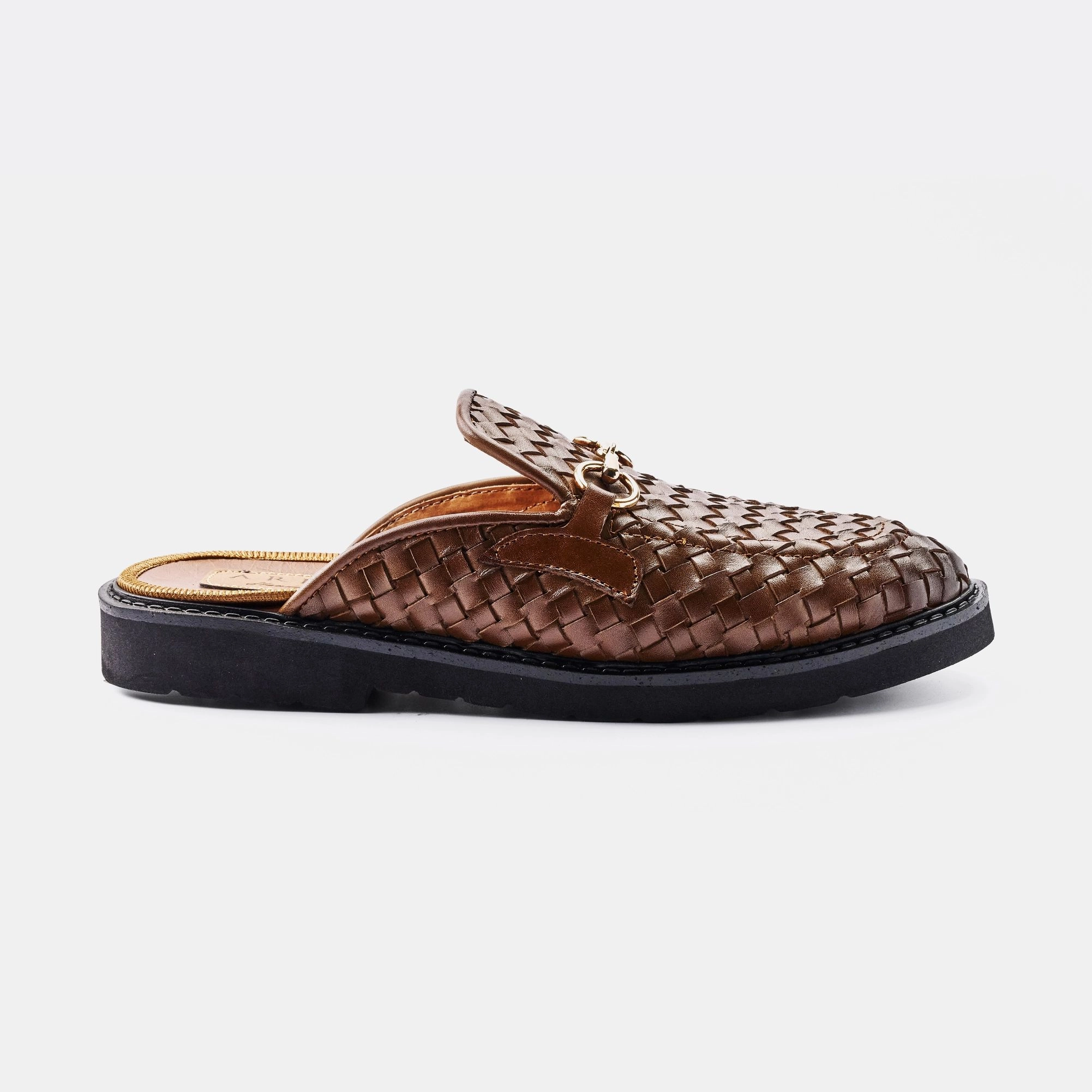 Woven Horse bit High Sole Half Shoe Brown
