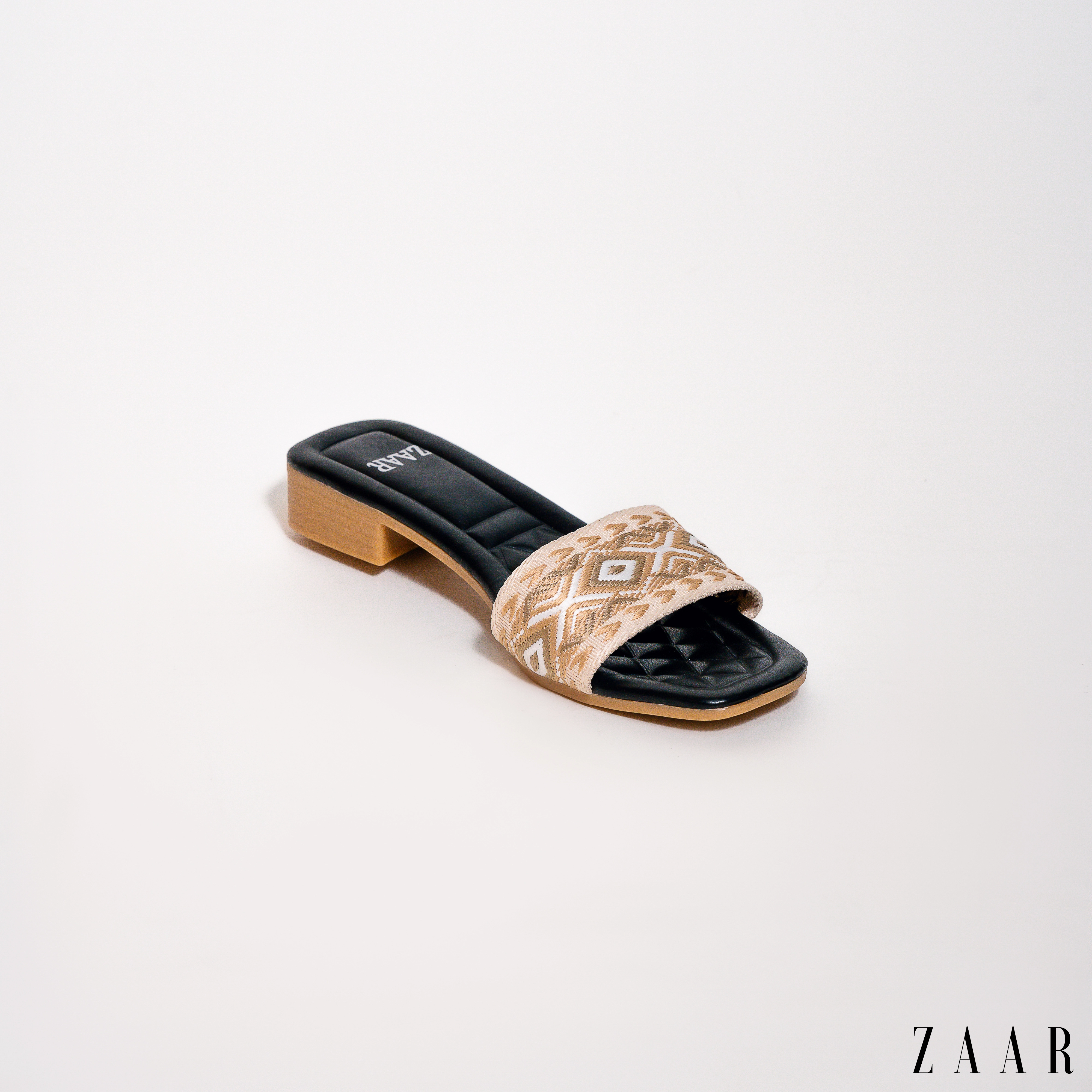 The "Nomad" Embroidered Slide in Golden Sand