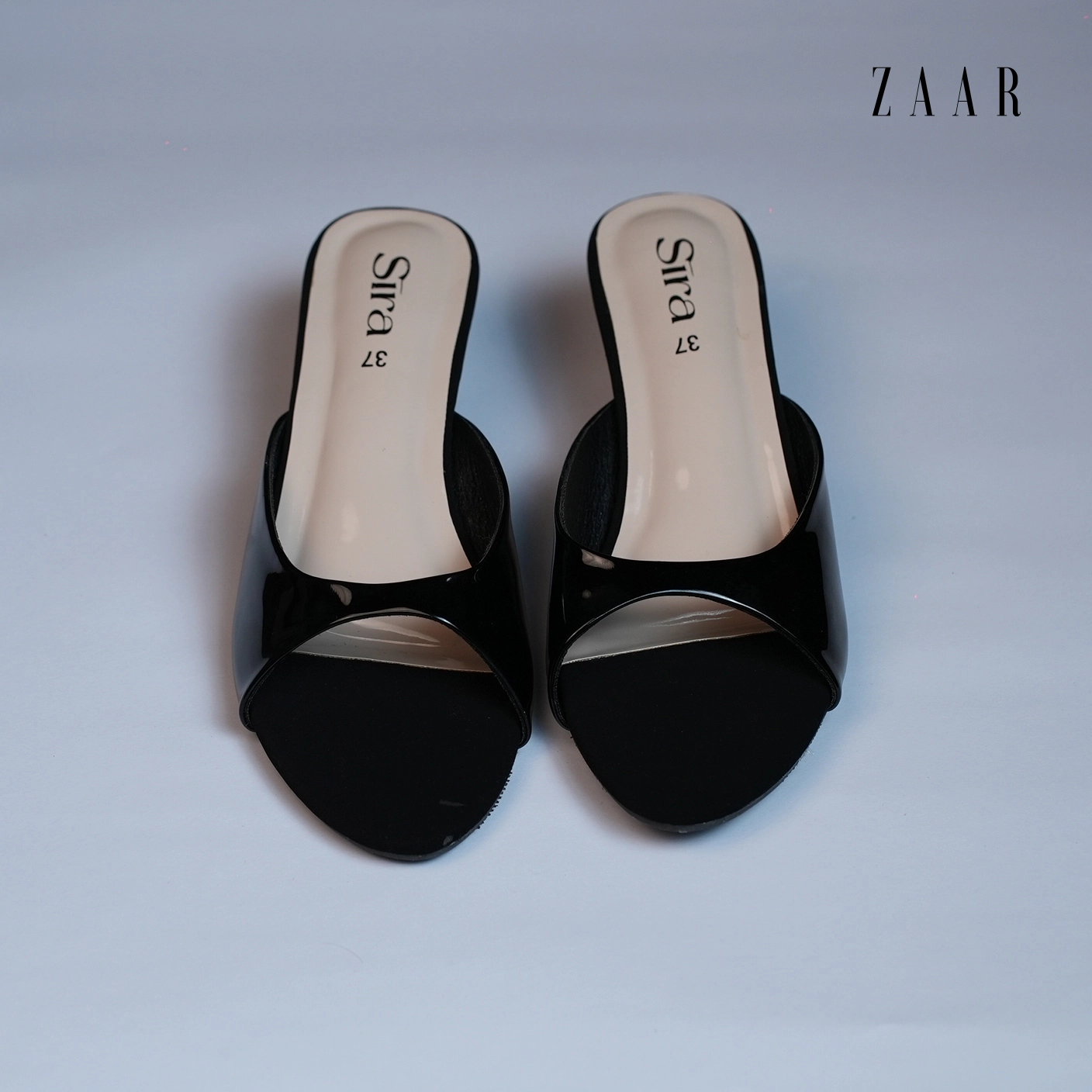 Sira Noir Gloss Flare Mules