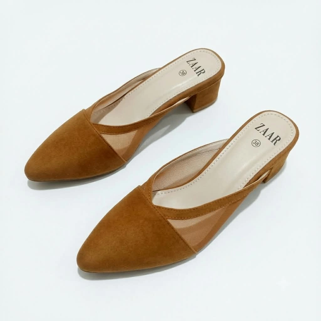 Sira Tan Mesh Pointed Mules