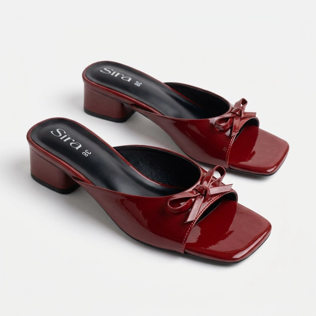 Sira Scarlett Gloss Bow Mule (Cherry Wine)