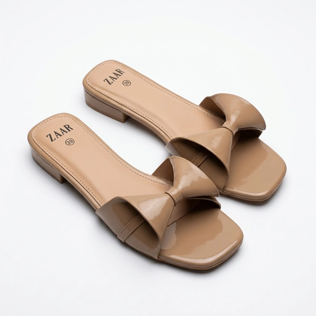 Bella Patent Bow Slide (Latte Gloss)